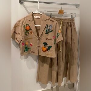Embroidered Tan Two-Piece Set